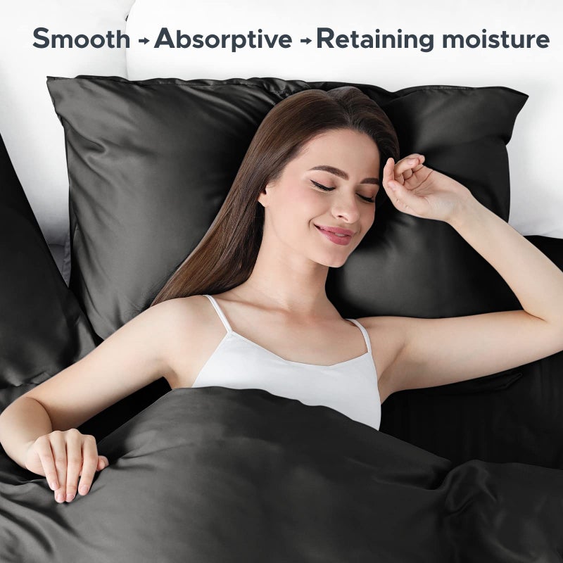 CAAIR 100% Pure Mulberry Silk Pillowcase for Hair and Skin - Allergen Resistant Dual Sides 600 Thread Count Silk Bed Pillow Cases with Hidden Zipper 1pc King Size Black - Image 4